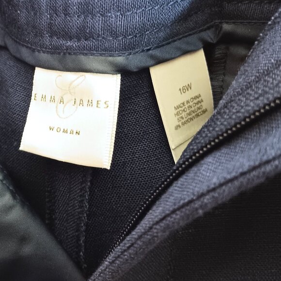 Emma James Capri Pants Women’s 16W Navy Blue Linen Blend Faux Pocket Nautical - Picture 3 of 5